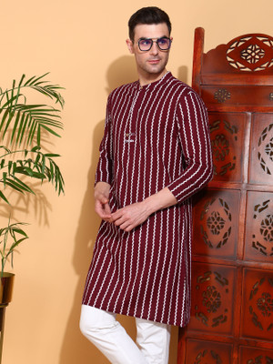 IKRASS Men Printed A-line Kurta(Maroon)
