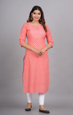 METAFAB Women Printed Straight Kurta(Grey)