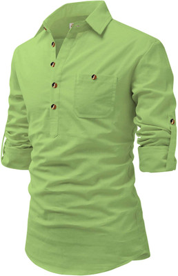 Navkanj Men Solid A-line Kurta(Green)