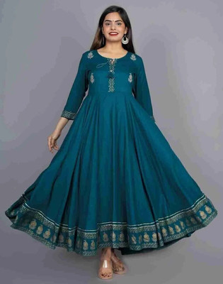 shri balaji fashions Women Printed Anarkali Kurta(Light Blue)