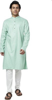 YU by Pantaloons Men Printed Straight Kurta(Light Green, White)