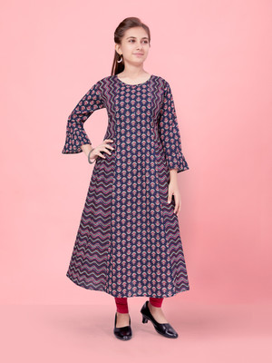 Aarika Girls Printed A-line Kurta(Dark Blue)