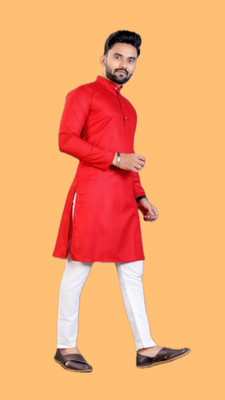 VINAARI Men Solid A-line Kurta(Red)