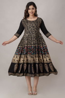 Sakshi Designer Women Printed Anarkali Kurta(Black)
