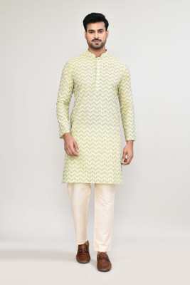 POLY2FAB Men Printed Straight Kurta(Green)