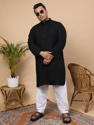 XMEX Men Solid Straight Kurta(Black)