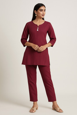 SHADAB Women Solid, Self Design A-line Kurta(Maroon)
