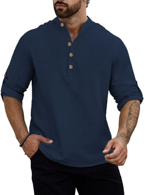 VIMASUTI Men Solid Straight Kurta(Dark Blue)
