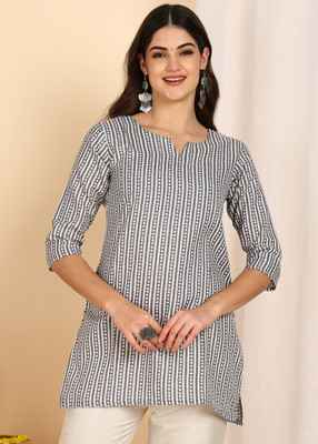 DSK STUDIO Women Printed Straight Kurta(Grey)