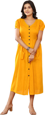 Safoora Creation Women Solid A-line Kurta(Yellow)