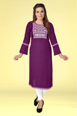 Kapadia Women Embroidered Straight Kurta(Purple)