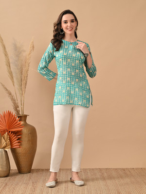 Hariks Women Printed Straight Kurta(Blue)