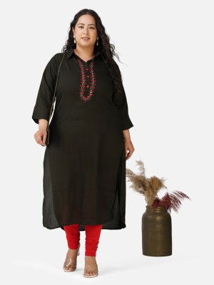 AnjuShree Choice Women Embroidered Straight Kurta(Dark Green)