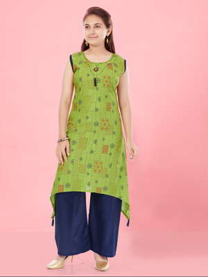 Aarika Girls Printed Straight Kurta(Green)