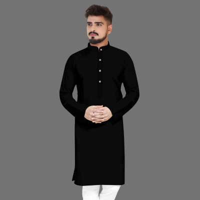 SUFFY CREATION Men Solid Straight Kurta(Black)