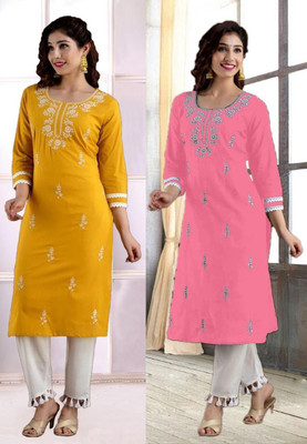 SISTO Women Embroidered Straight Kurta(Multicolor)