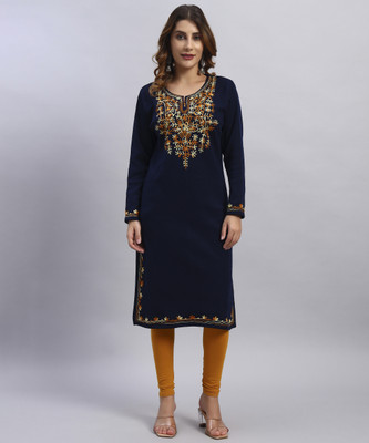 DECANTER Women Self Design, Embroidered Straight Kurta(Blue)
