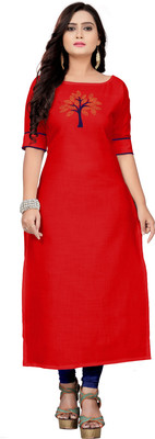 mahi creation Women Embellished Straight Kurta(Red)