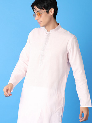 V-MART Men Solid A-line Kurta(Pink)