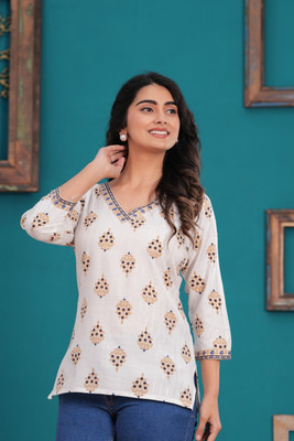 Riya Creation Women Printed A-line Kurta(White)