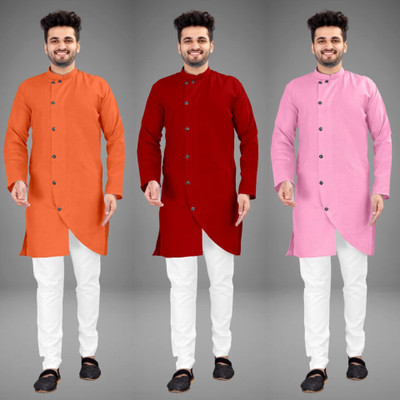 DIAMOND CLUSTER Men Self Design Trail Cut Kurta(Multicolor)