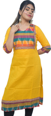 KheyaliBoutique Women Printed Straight Kurta(Yellow)