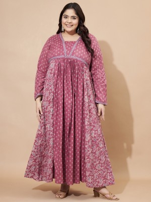 VBUYZ Women Printed Anarkali Kurta(Pink)