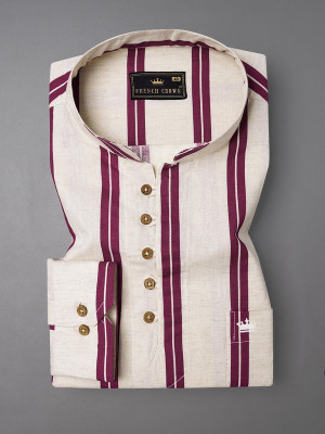 french crown Men Striped Straight Kurta(Beige, Maroon)