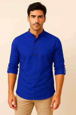 PRIMEICON Men Solid Straight Kurta(Dark Blue)