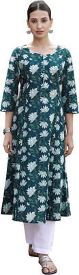 FIORRA Women Floral Print Flared Kurta(Green)