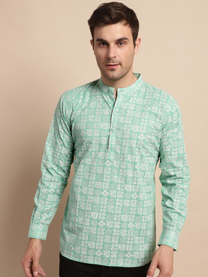 ANOUK Men Printed Straight Kurta(Green)