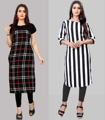 maruti fab Women Striped, Printed A-line Kurta(White)