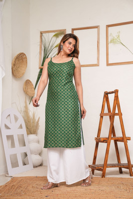 HARSUKHI Women Floral Print Straight Kurta(Green)