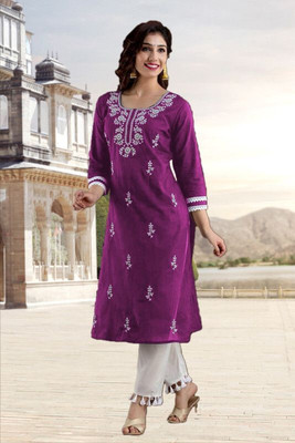 vikshi Women Embroidered Straight Kurta(Multicolor)