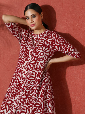 Sangria Women Printed A-line Kurta(Red)