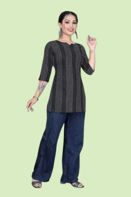 Texpa Creationkl Women Printed Straight Kurta(Black)