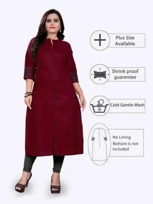 VINH FASHION Women Solid A-line Kurta(Maroon, Black)