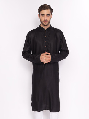Zois Men Solid A-line Kurta(Black)