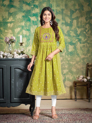 VIDHYA FASHION HUB Women Embroidered A-line Kurta(Light Green)