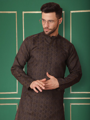 Jompers Men Printed Straight Kurta(Blue)