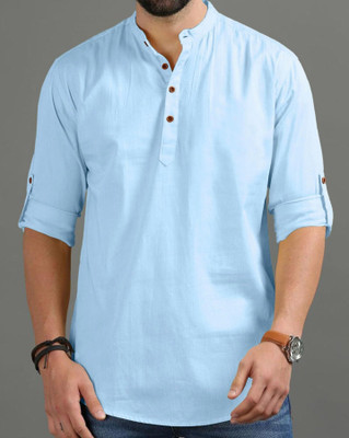 Navkanj Men Solid A-line Kurta(Light Blue)