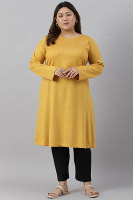 W Women Solid A-line Kurta(Yellow)