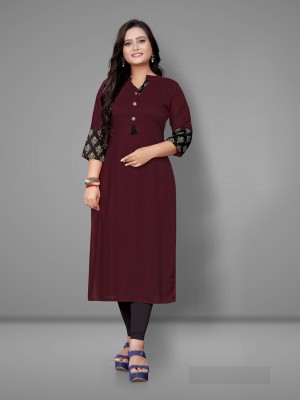 RIAANA Women Solid A-line Kurta(Maroon, Black, Gold)