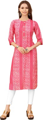 atochi Women Printed Straight Kurta(Pink)