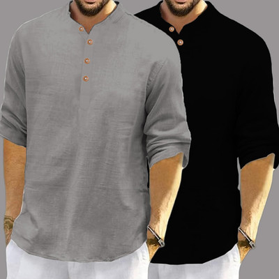 KNOWTED Men Solid Straight Kurta(Grey, Black)