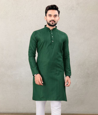 GalaxyZone Men Striped A-line Kurta(Green)