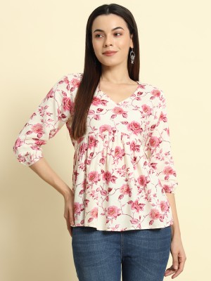 Sa Rasa Casual Printed Women Pink Top