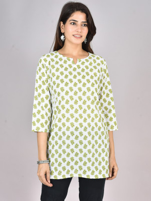 khwaishein Women Printed Tunic Kurta(Yellow)