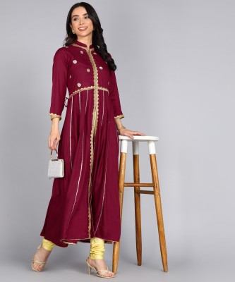 ftDiva Women Embellished Frontslit Kurta(Maroon)