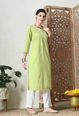Anmi Striped Women A-line Kurta(Green)